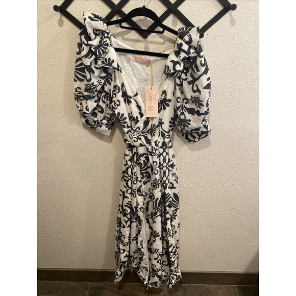 Liliana Meza Kailani Dress Black White Geographic Maxi Dress Size Large - Picture 2 of 13